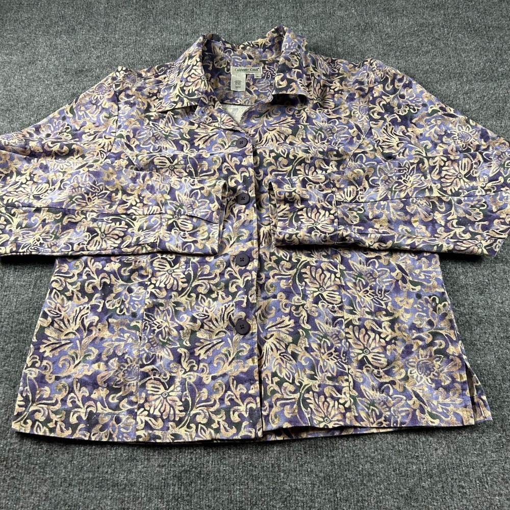 Coldwater Creek Floral Shirt Jacket Women XL Purple Linen Rayon Button Up
